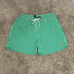 Polo Ralph Lauren Green and White Stripe Drawstring Swim Trunks Shorts Size XXL